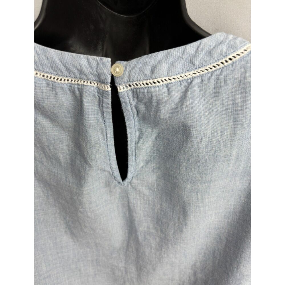 Loft Blue Ruffles Blouse Top Sze XS Cottagecore Vintage Retro Peasant Sleeveless - Picture 6 of 10